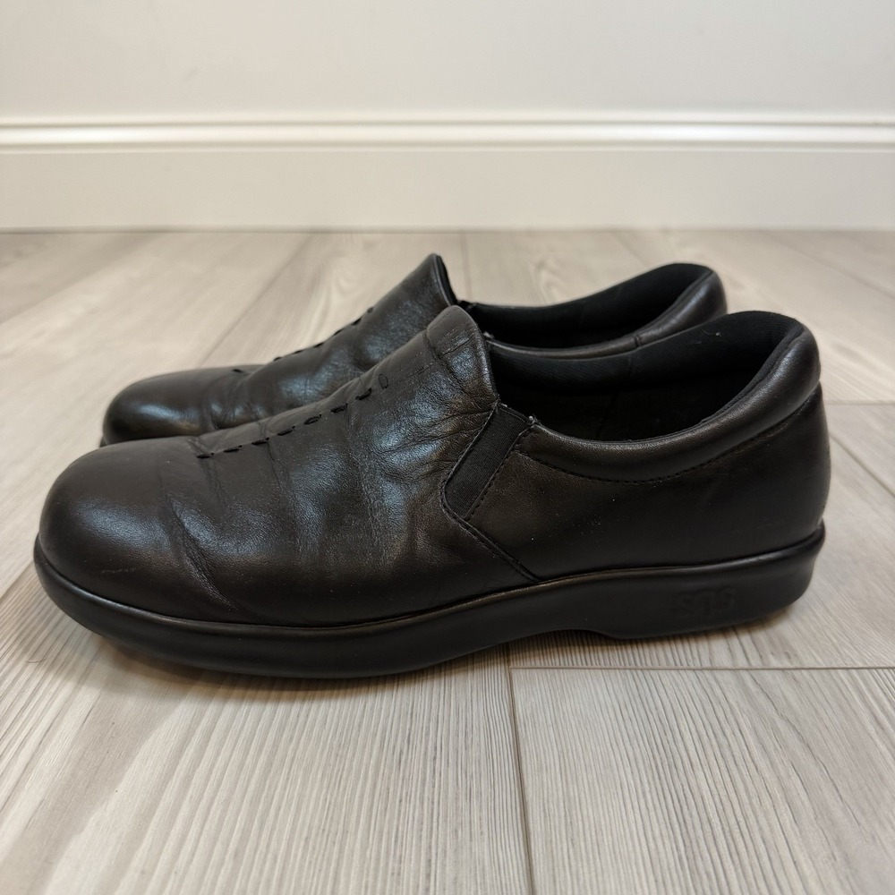 SAS ViVa Comfort Shoes Loafers Slip On Walking Flats Black Leather Womens 10.5 W